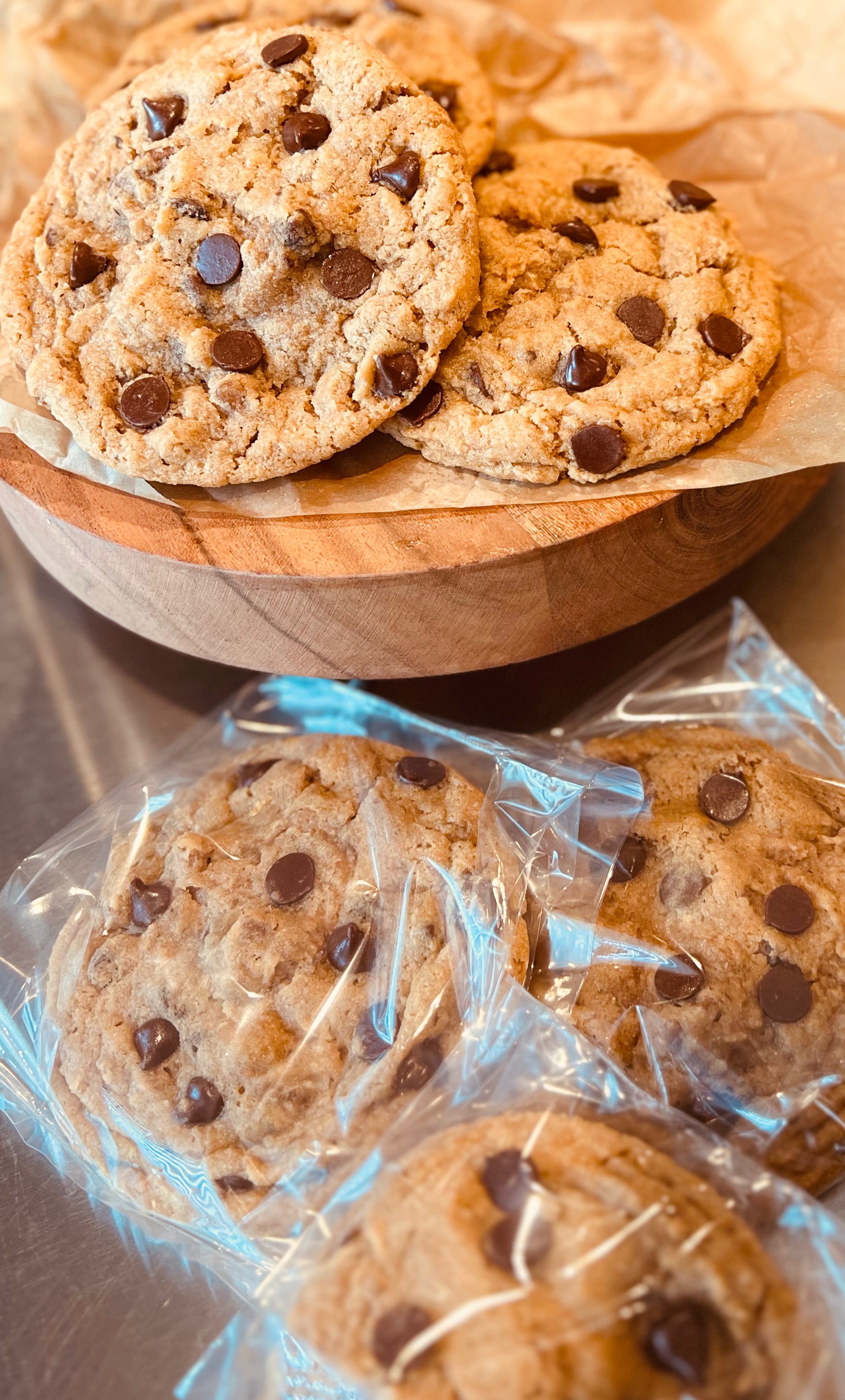 Whole wheat chocolate with pecan cookies individually wrapped.  Also displayed on trivet .