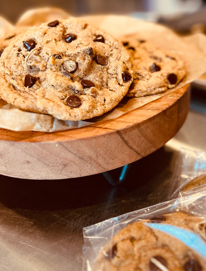 Whole wheat chocolate with pecan cookies individually wrapped.  Also displayed on trivet.